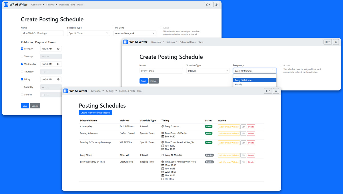 custom posting schedules